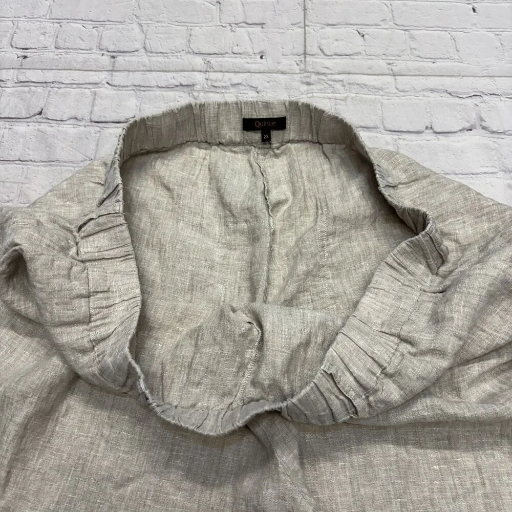 Quince Women Wide Leg 100% Linen Crop Pants Size 2X Beige D127 -22